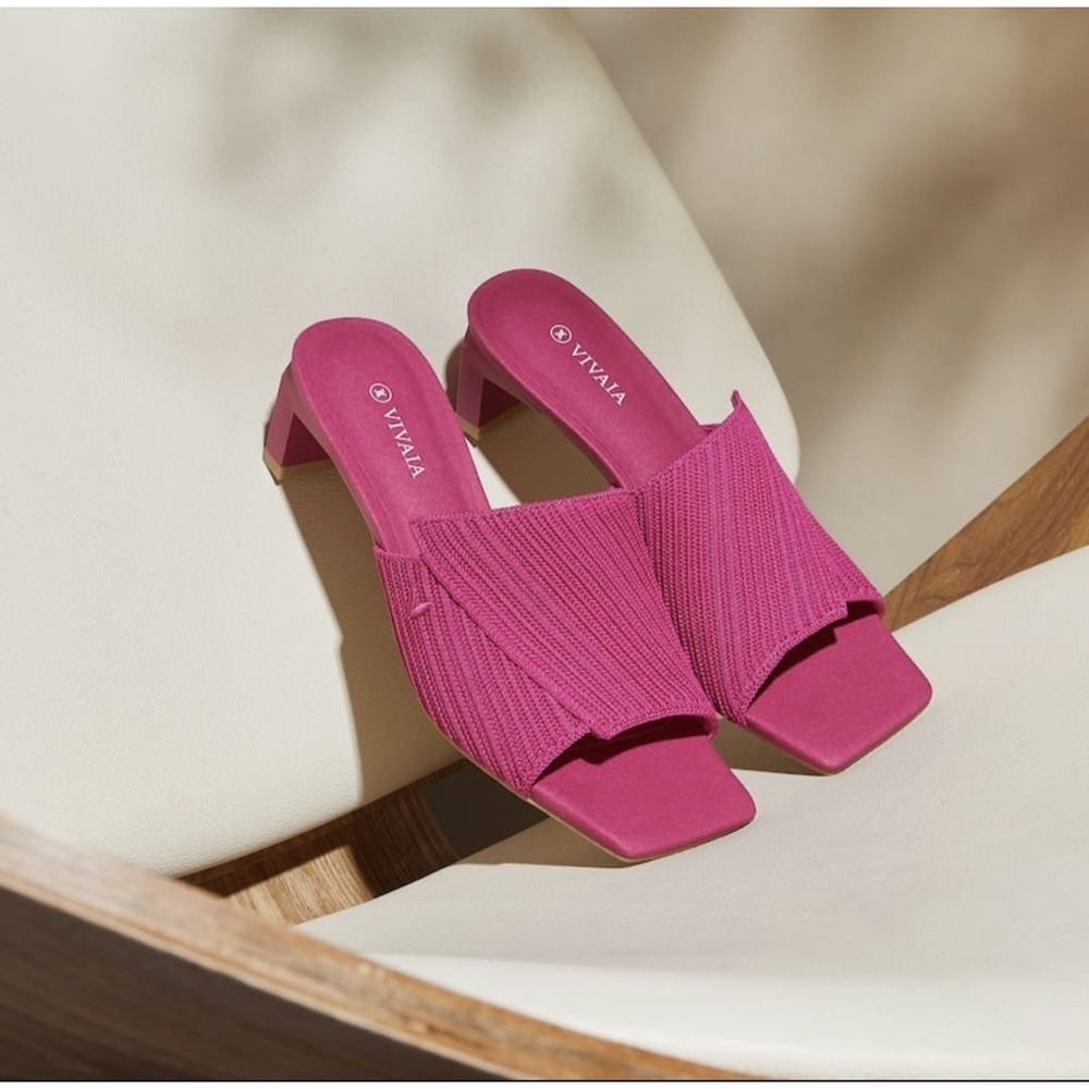 VIVAIA Jade Pitaya Pink Knit Square Toe Block Heel Mules Sandals EU 41 US 9.5 - Picture 10 of 13